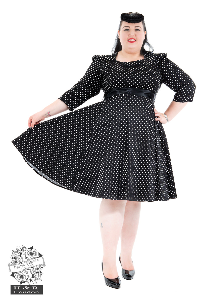 Veronica Black White Polka Dot 3/4 Sleeves Dress